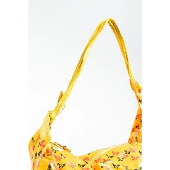 Bottega Veneta Vintage HOBO Red And Black Butterfly Print On Yellow